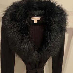 Michael Kors Black Sweater with removable Faux Fur Collar Size L